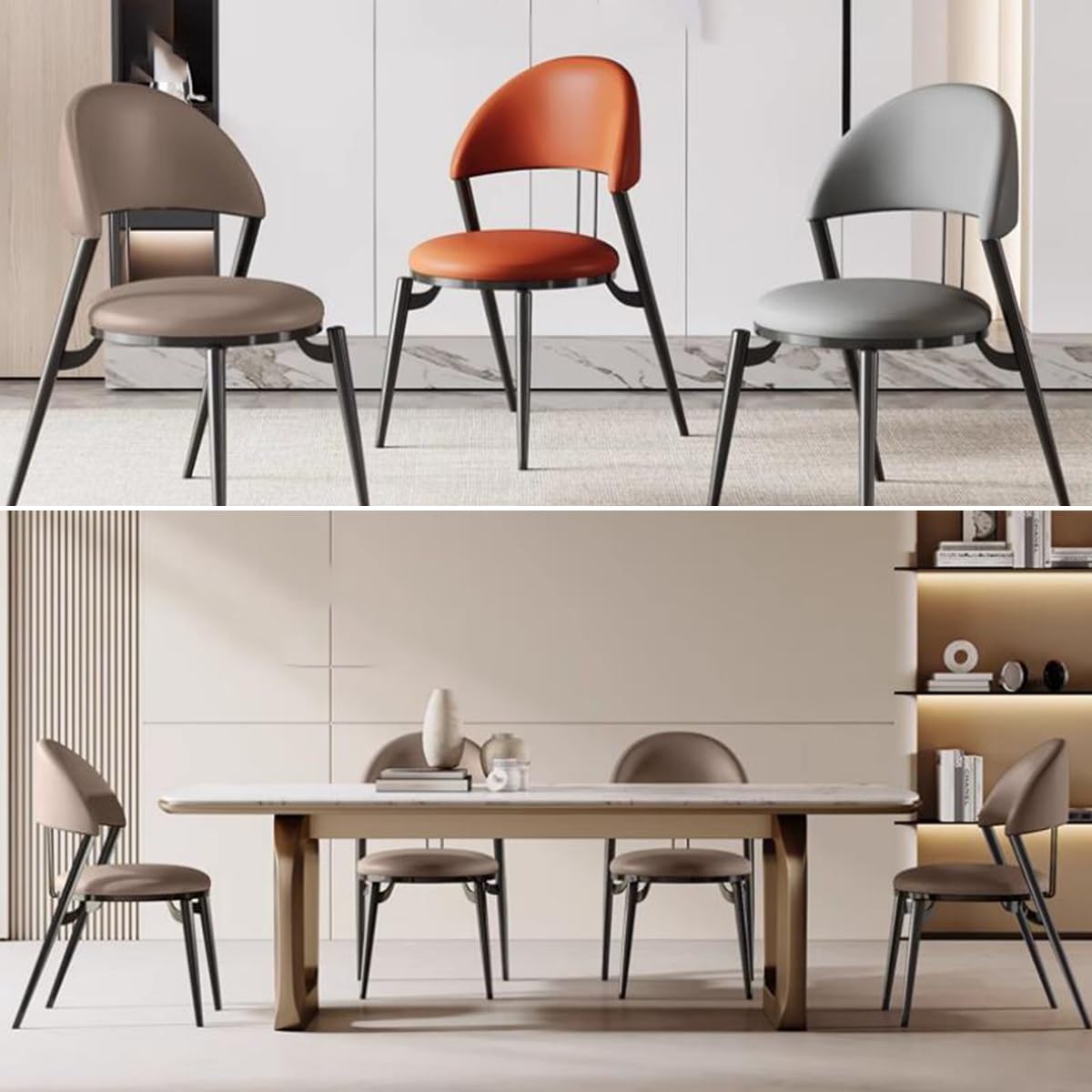 Amazon｜ミッドセンチュリーのダイニングチェア、布張りのレザー